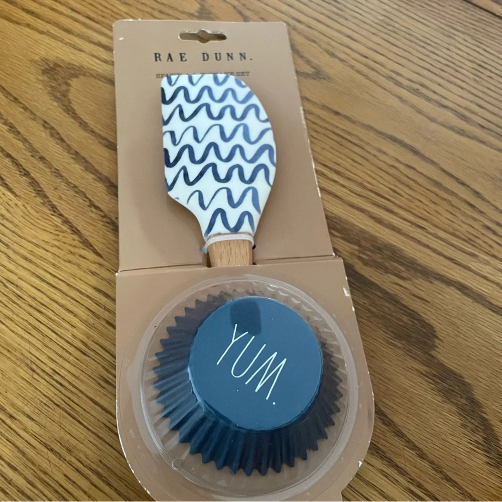 Rae Dunn silicone spatula with paper “yum” cups